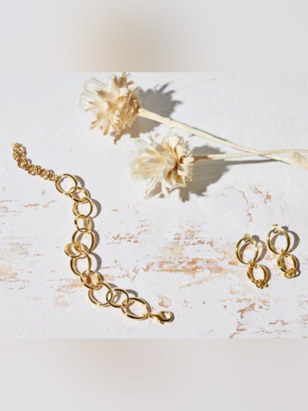 BaYou With Love NWT Set of Oval Chain Bracelet & Earrings 14k Plate Gold Link